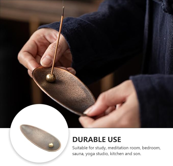 STOBAZA Incense Stick Holder, Leaf Incense Burner Adjustable Angle IncenseTray Ash Cather for Counters, Meditation Room, Spa, Yoga, Home, Office (Brown)