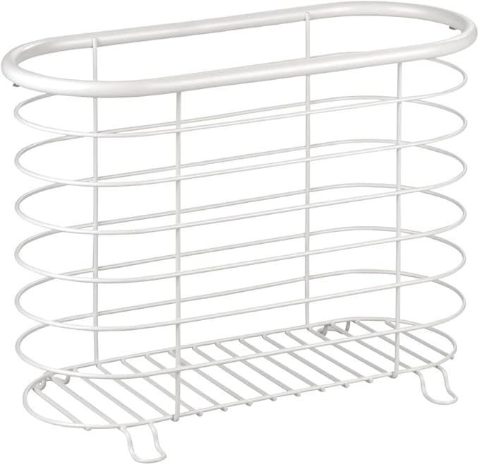 mDesign Steel Magazine Holder Storage Organizer Bin - for Bathroom, Living Room, Home Office Organization - Holds Papers, Books, Files, Folders - Omni Collection - White