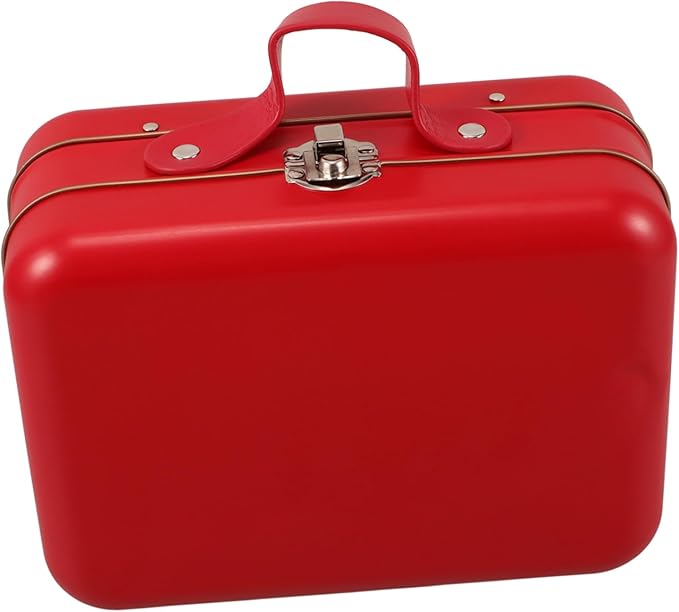 Levemolo Mini Vintage Suitcase Iron Storage Box Decorative Candy Tin Container for Makeup Electronics Versatile Organizer for Parties and Weddings Red