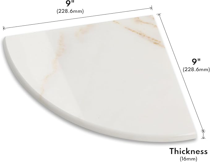 Lovdeco Marble Corner Shelf, Calacatta Gold Marble Corner Shower Shelf, Polished 9" Round Edge Corner Shelves for Bathroom, Kitchen, Office, Living Room, 2 Piece