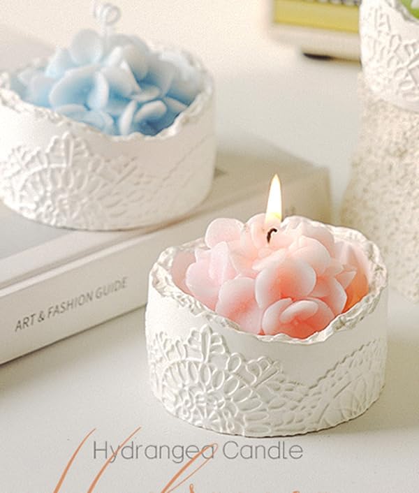 Blue Hydrangea Flower Candle for Mom - Mother's Day & Teacher Gifts for Women Mom Wife, Lace Cup Decorative Scented Candle, Romantic Home Fragrance, Spring Summer Home Decor