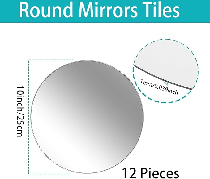 12PCS Round Mirrors for Centerpieces, 10inch Acrylic Round Wall Mirror Circle Mirror for Craft Candle Tray Mirror for Christmas Wedding Valentine Table Party Decorations DIY Craft