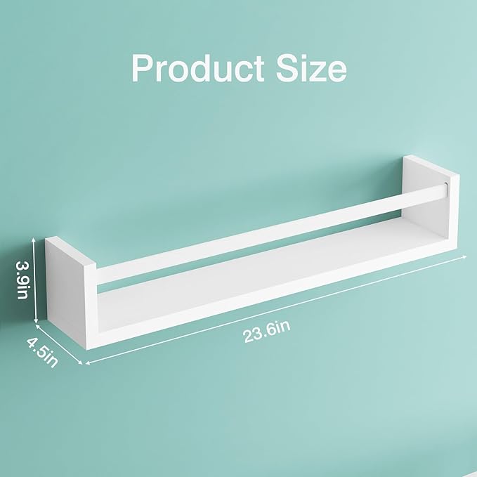 Fixwal Nursery Book Shelves, 23.6 Inch Floating Bookshelves for Wall Set of 4, Baby Nursery & Playroom Decor, Solid Wood Wall Mounted Shelves for Books and Toys Storage (White)