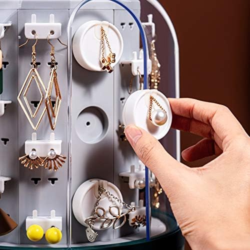 360 Rotating Jewelry Box Cosmetic Storage Box Transparent Makeup Organizer Earrings Desktop Organizer for Necklace ping (Color : White)