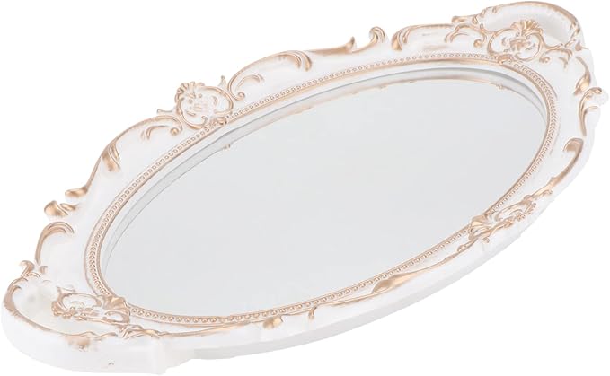 PRETYZOOM Oval Decorative Mirror Tray Vintage Decorative Jewelry Organizer for Makeup and Photo Props Elegant French Style Design for Home and Special Events