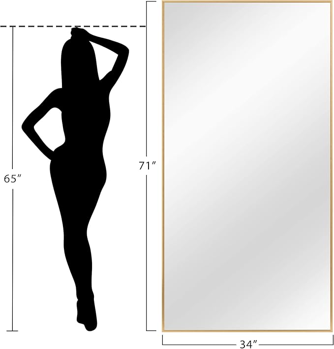 NeuType Floor Mirror Full Length Mirror, Large Body Dressing Long Wall Bathroom Standing Mirrors for Bedroom, Metal Frame, Gold 71''x34'', No Stand (AA01037ZZE001-USAM017)