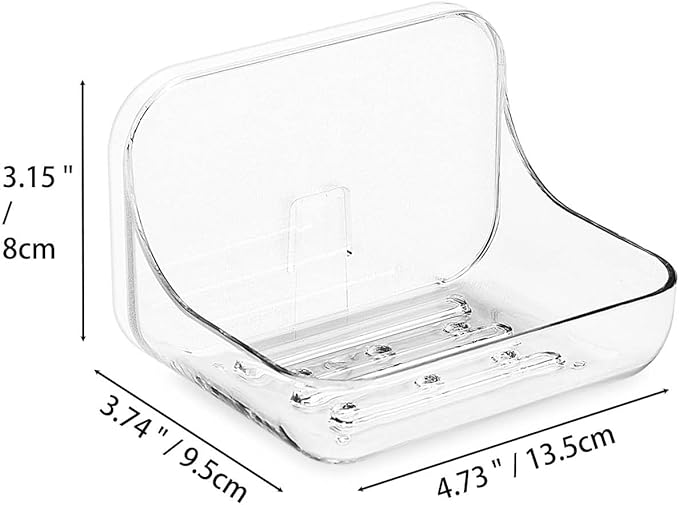 Adhesive Soap Dish for Shower Wall – Removable Acrylic Soap Holder with Drain Holes, Compact for RV Bathroom, Kitchen Sink, or Shower – No Drilling – Sandra Series