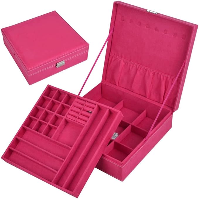 Square Jewelry Box Large Flannel Double Layers Makeup Organizer Ring Necklace Storage Organizer Jewellry Box