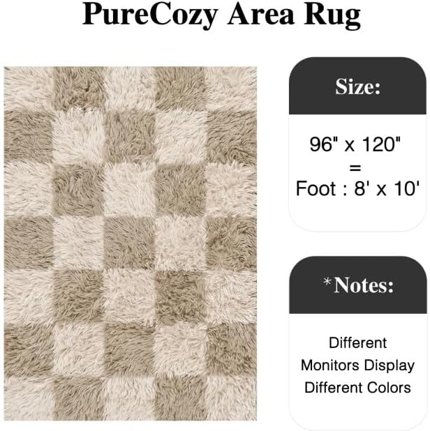 PureCozy Checkered Rug 8x10 for Living Room, Modern Neutral Shag Rug Washable Non-Slip Large Area Rug Super Soft Indoor Fuzzy Carpet Fluffy Rugs for Bedroom Home Aesthetic Decor