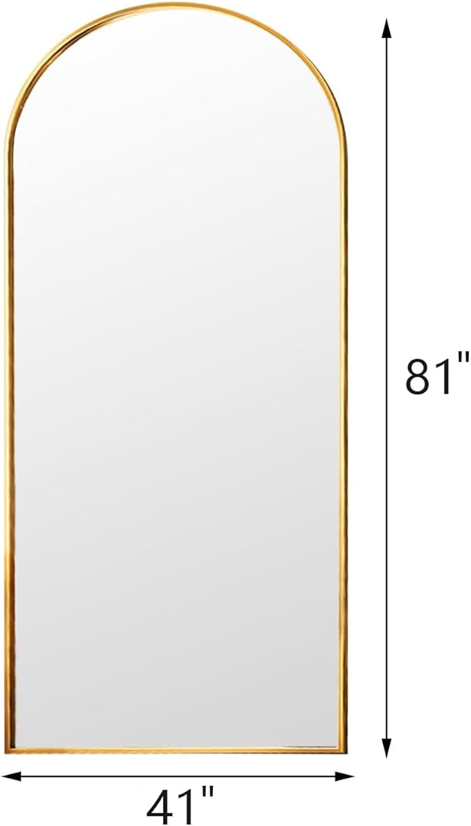 Rowjut Floor Full Length Mirror, Arched Mirrors Full Length 81"x41" Freestanding Large/with Aluminum Frame & Wall Mounted & Hanging or Leaning & Full Body Mirror for Bedroom, (Gold)