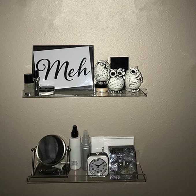 PRETYZOOM 1 Pack Acrylic Shelves for Storage, 12x4 Inches Wall Floating Bookshelves for Nursery, Bathroom Perfume Makeup Display Shelf, Space-saving Wall Organizer