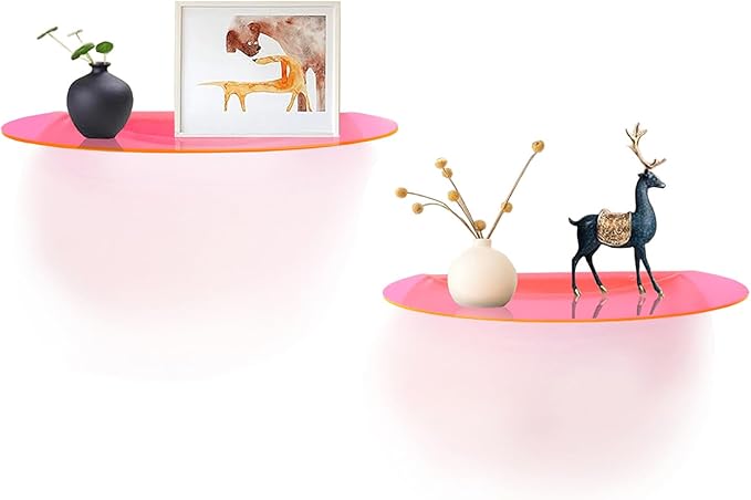 SetGame 2-Pack Acrylic Small Wall Shelves Wall Decor Wall Mounted, 12" Floating Wall Ledge Shelf, Acrylic Shelves for for Action Figures Display, Room Décor, Space Saving, Items Organizer,Pink