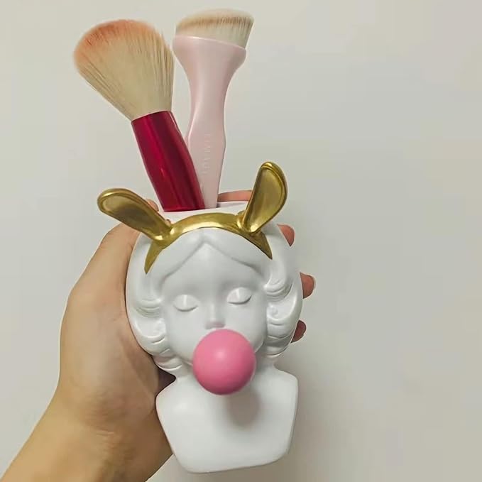 Cyrank Desktop Resin Flower Vase, Sculpture Flower Pot Blowing Bubbles Girl Flowerpot Desktop Makeup Brush Storage Box Pen Holder for Home Decoration Wedding Gifts(#1)