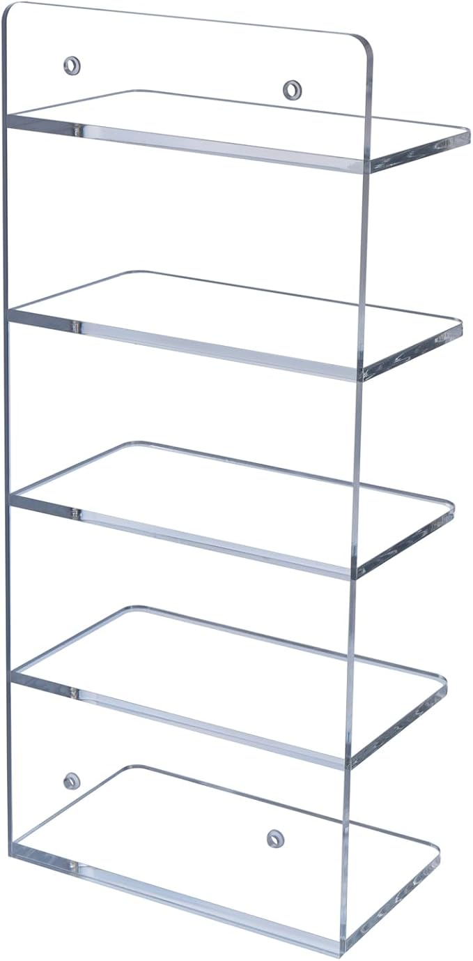MyGift 5 Tier Premium Clear Acrylic Sunglasses Holder Rack, Wall Mounted Eye Glasses Shelf or Tabletop Display Stand, Retail Eyewear Showcase Storage Organizer