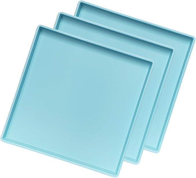 Small Square Tray (9 inch) 3 Pack, Durable Blue Tray for Desserts & Organization, Lightweight for Coffee, Drinks, Party, Seasoning, Perfume and Display.