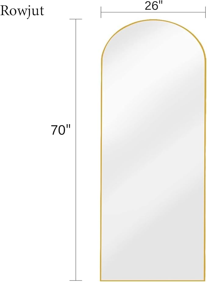 Rowjut Full Length Mirror Arched Floor Length Mirrors, 71"x26" Large Full Body & with Stand&Arch Wall Mounted &Standing Mirror for Bedroom Living Room, Aluminum Frame, Gold