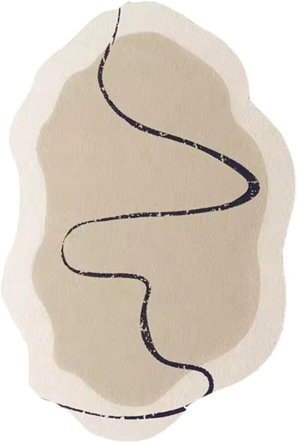 10x12 Irregular Rug Modern Minimalist Off White Brown Line Art Deco Abstract Shaped Rug for Meetingroom Bedroom Living Room Washable Thin Plush Carpet Non Skid Easy Clean Nursery Indoor Floorcovers