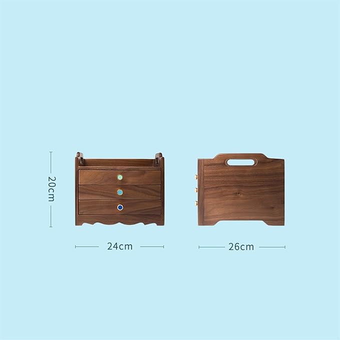 Makeup Organizers Wooden Jewelry Box for Women Organizer Box of Solild Wood with 3 Drawers for Jewelries Watches Necklace Ring Storage Box Black Walnut Jewelry Case