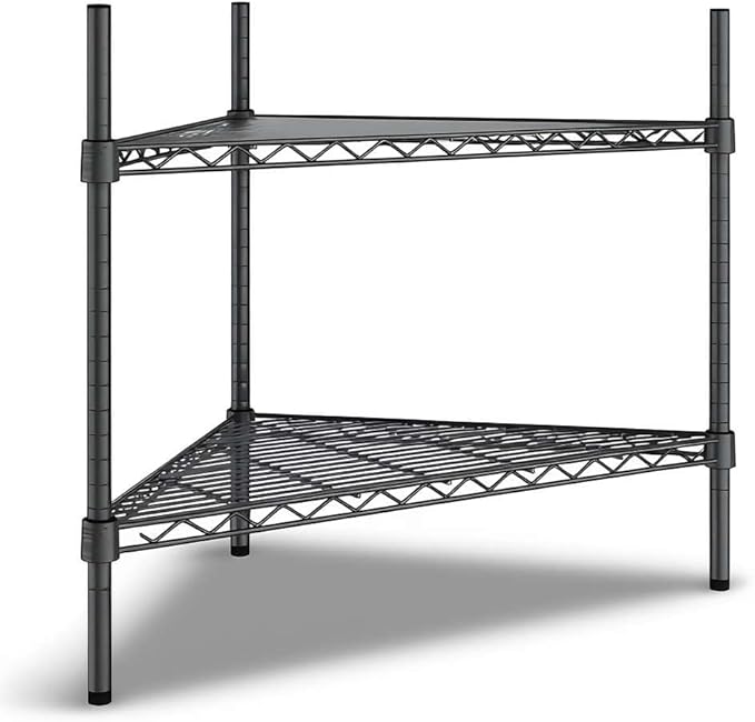 33" W x 24" D x 27" H NSF Black Triangle Heavy Duty Corner Shelving Kit, 2-Shelf Adjustable Wire Rack