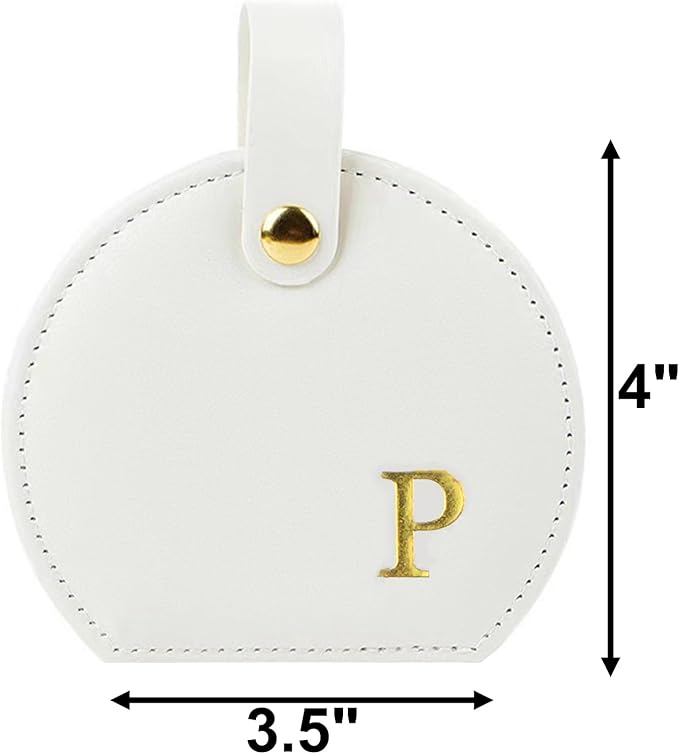Travel Jewelry Case,Personalized Jewelry Box,Elegant Half-Moon Design with Personalized Golden Initial Case,Personalized Gifts for Women,Jewelry organizer;Personalized Gifts for Women or Friends(P)
