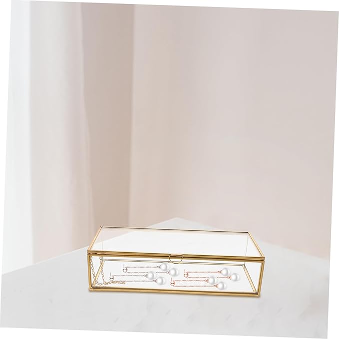 Glass Vintage Jewelry Box Rectangle Trinket Holder Makeup Storage Decorative Organizer