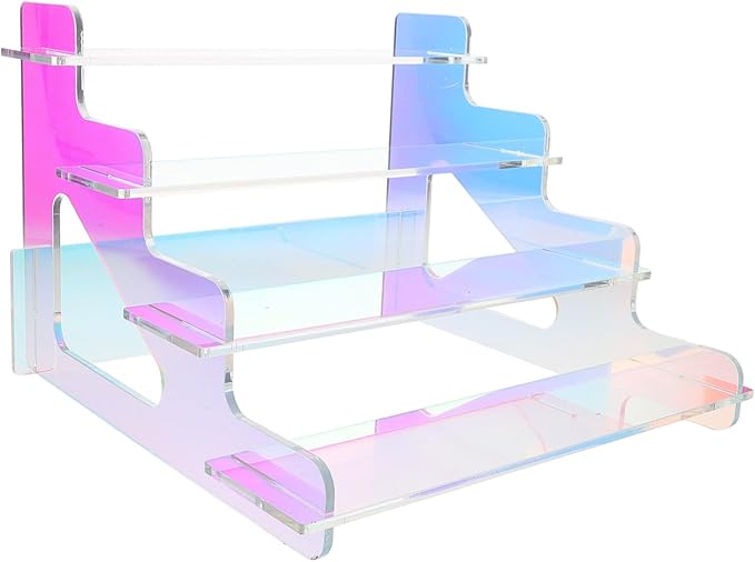 Iridescent Acrylic Display Risers Stand Perfume Dessert and Cosmetic Organizer Desktop Display Shelf