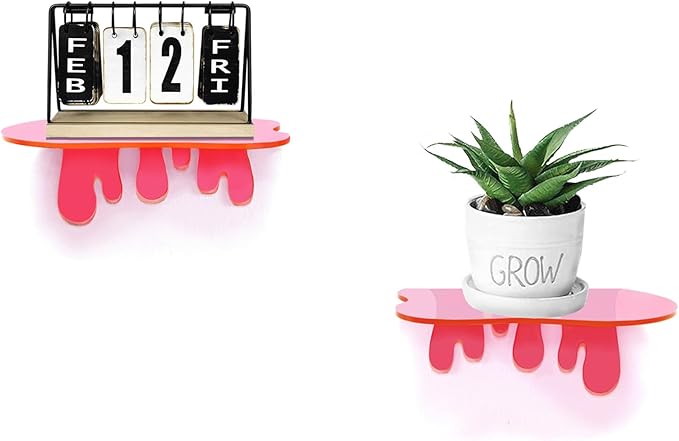 SetGame 2-Pack Acrylic Small Wall Shelves - 7 Inch Floating Shelf for Walls, Home Wall Display Ledges for Storage, Room Décor, Small Album & Items Organizer Display Dripping Wall Decor