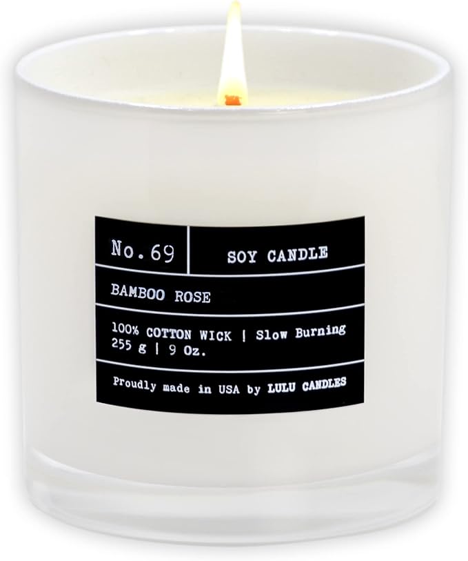 Lulu Candles | Bamboo Rose | Highly Scented Candles for Home - Soy Blend Jar Candle with 100% Cotton Wick - Slow Burning (9 Oz.)