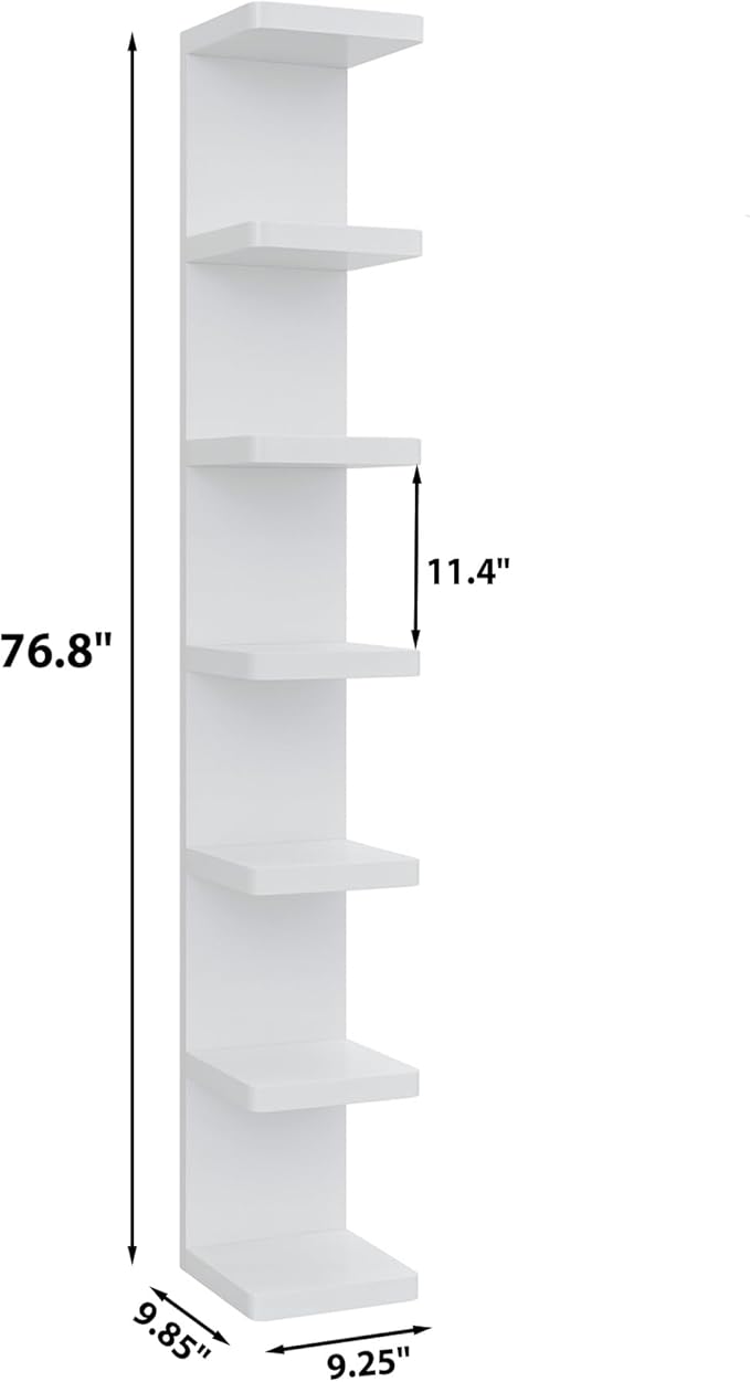 LitaEther Versatile 7 Tier Wall Shelf Unit,White Lack Wall Shelf,Display Floating Shelf with Round Edge