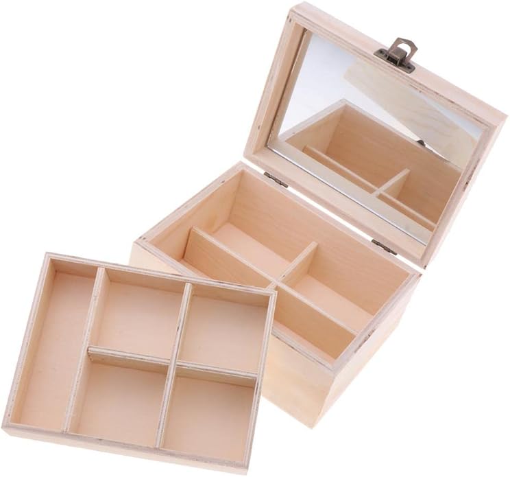 Mirrored Makeup Organizer Plain Wooden Storage Box Wood Jewelry Case Display