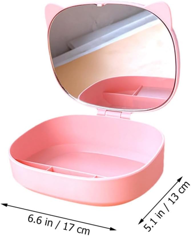 Didiseaon Jewelry Boxes for Boys and Girls Cartoon Cat Ear Design Necklace Organizer Makeup Storage Case Mirror
