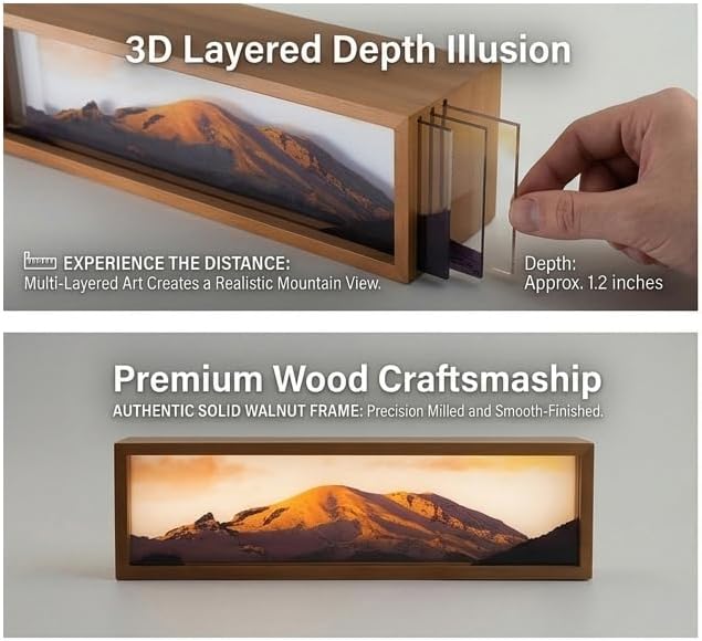 Mount Rainie Led Light Box 3 Layers of Acrylic Light Box - Handmade Table Lamp for Room Decor - National Park Travel Signs Travel Gift