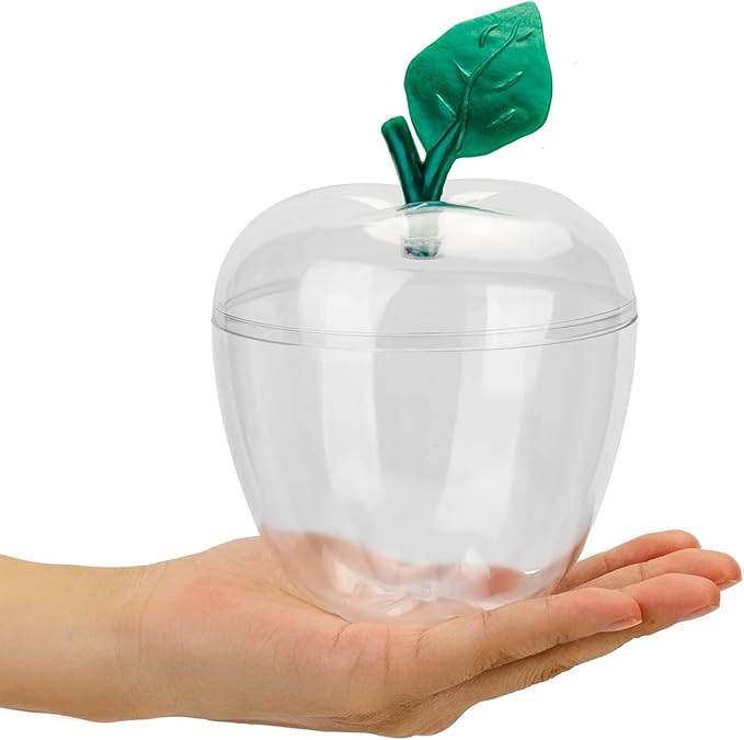 Tevrel Clear Apple Shaped Containers (Pack of 2) – Apple Themed Candy Dish & Cookie Jar Storage, Cute Jars for Teacher Gifts for Christmas, Classroom Holiday Decor & Teacher Basket
