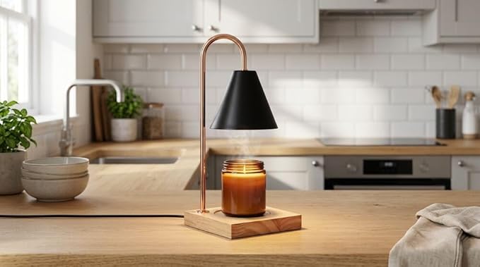 Mikasa 5.9x5.9x13.4 Inch Candle Warmer Lamp with Black Metal Shade and Wood Base, Electric Candle Warming Lamp with Dimmer