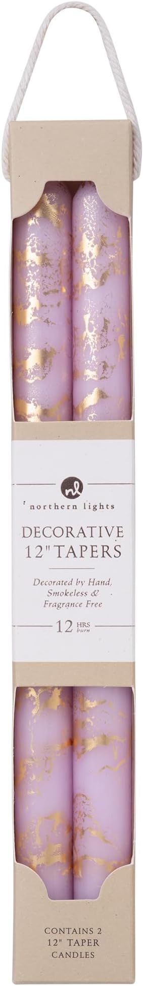 Northern Lights Candles - Premium Decorative Tapers - 12" 2PK - Petal w/Gold - 73314