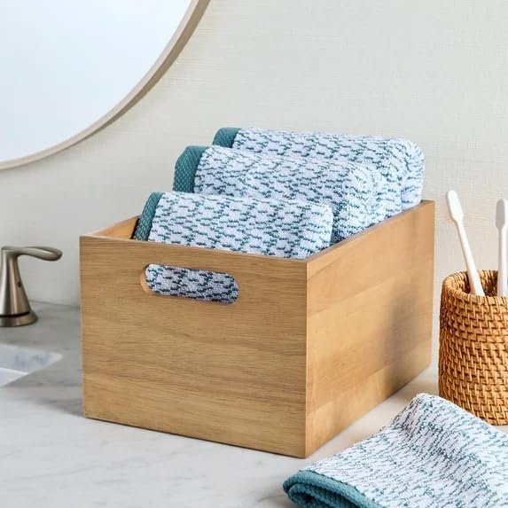 Acacia Wooden Storage Crates Storage Box Farmhouse Decorative Boxes with Handles for Home Organization,Display Handmade Natural Solid Wood Basket (Light Honey)