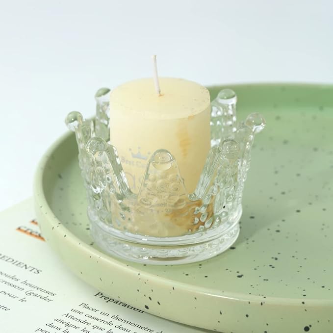 Crystal Glass Candle Holder Set of 2 Crown Shaped Makeup Sponge Beauty Egg Storage Rack Jewelry Watch Nail Art Dappen Dish Wedding Christmas Decor