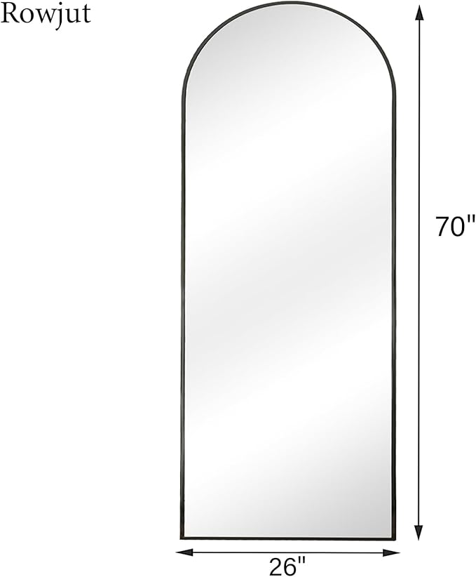 Rowjut Full Length Mirror Arched Floor Length Mirrors, 71"x26" Large Full Body & with Stand & Arch Wall Mounted & Standing Mirror for Bedroom Living Room, Aluminum Frame, Black
