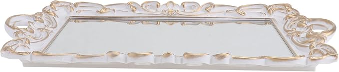 Retro Decorative Mirror Tray for Jewelry and Perfume Storage, European Style Vintage Cosmetic Mirror Plate, White Rectangular Makeup Organizer for Vanity and Photography Props