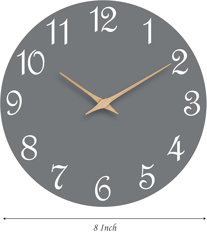 Mosewa Wall Clock Gray Battery Operated Silent Non Ticking Simple Modern Wood Clock Decorative for Bedroom Living Room Home (8.2 Inch)