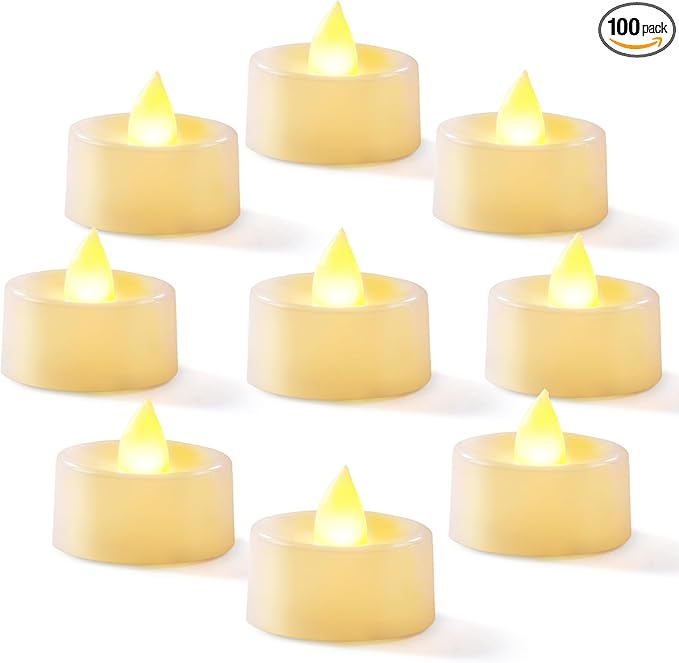 Homemory 100-Pack Flameless LED Tea Lights Candles Battery Operated, 200+Hour Fake Electric Candles TeaLights for Votive, Halloween, Ofrenda, Diya, Wedding Centerpiece Table Decor, Funeral, Christmas