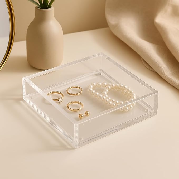 Acrylic Tray with Magnetic Mat-7.9×7.9 Customizable Decorative Serving Tray, Display Organizer for Vanity, Jewelry, Makeup Organizer, Room Decor Aesthetic- Modern Picture Frame, Gift for Women