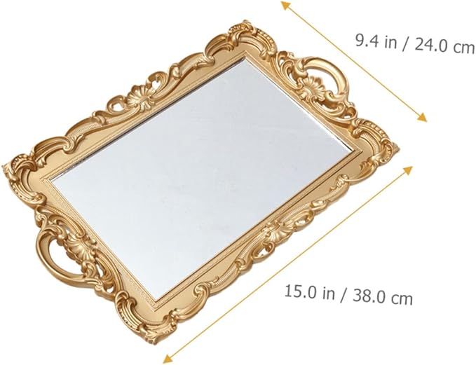 Vintage Mirror Tray Perfume Organizer Plate Decorative Vanity Tray for Makeup Storage and Fragrance Display in Home Décor