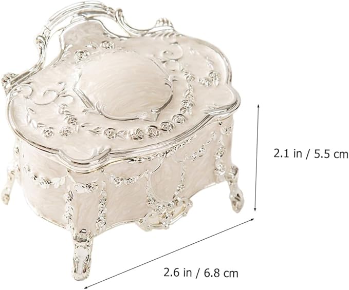 SECFOU Vintage European Style Small Jewelry Box with High Foot, Retro Trinket Case for Women, Desktop Jewelry Organizer and Makeup Storage, 6.8x5.3x5.5 Inches