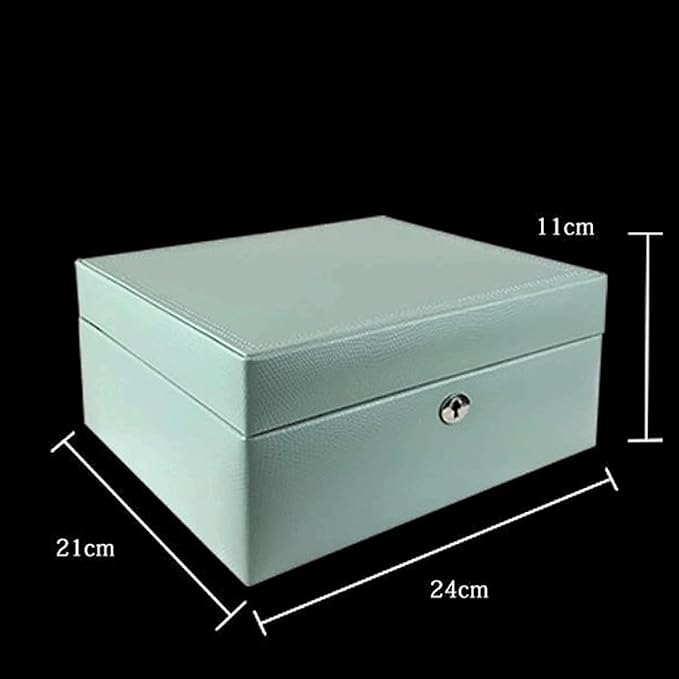 Jewelry Boxes For Women,Travel Jewelry Box for Women, 2 Layer Jewelry Organizer with Makeup mirror, Leather Jewelry Storage for Earrings Rings Bracelets Necklaces Watches, Green Jewelry Boxes