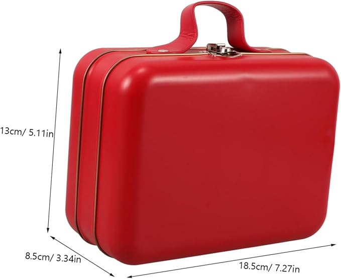 Levemolo Mini Vintage Suitcase Iron Storage Box Decorative Candy Tin Container for Makeup Electronics Versatile Organizer for Parties and Weddings Red