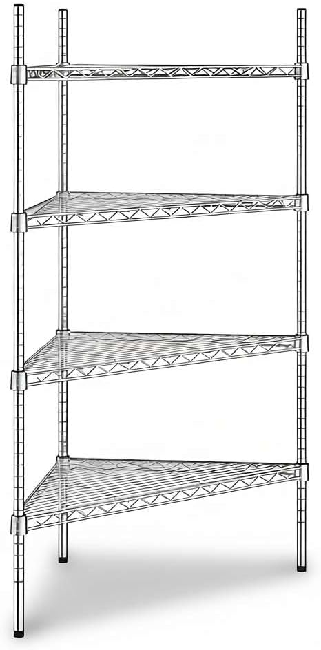 33" W x 24" D x 54" H NSF Chrome Triangle Heavy Duty Corner Shelving Kit, 4-Shelf Adjustable Wire Rack