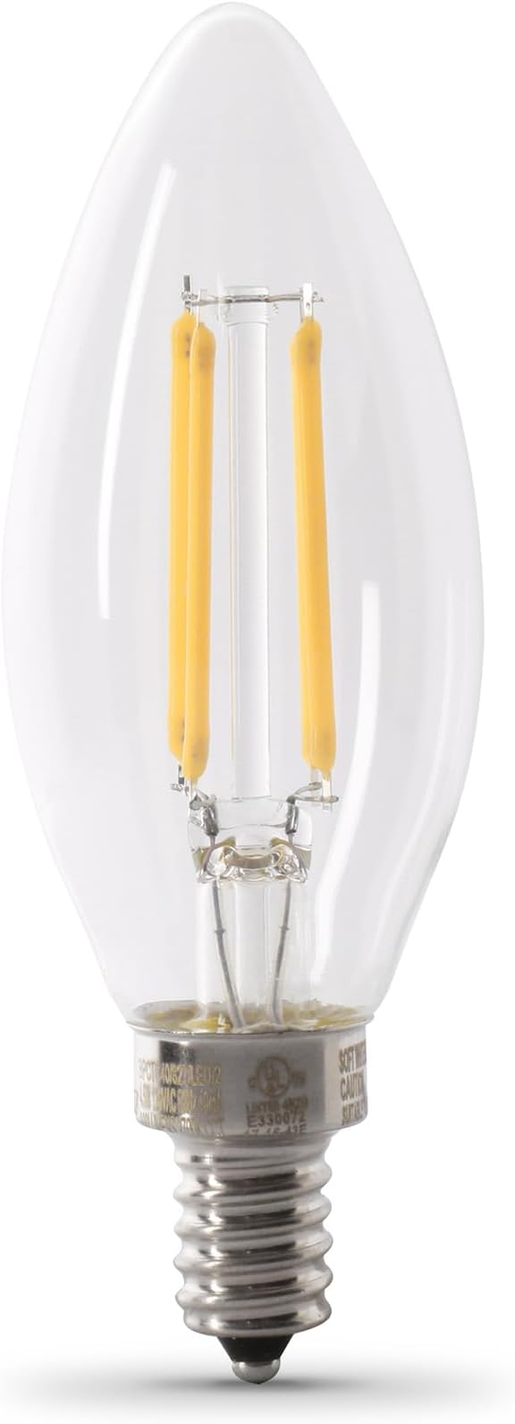 Feit Electric 40W Equivalent Candelabra LED Light Bulb, Dimmable, E12 Base, 5000K Daylight, B10 Filament Torpedo Tip Decorative Lighting Bulbs, 13-Year Lifetime, CTC40/950CA/FIL/6, 6-Pack