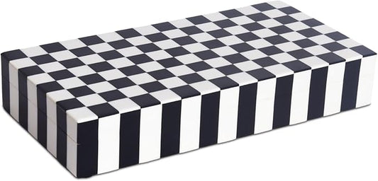 Handicrafts Home Large Decorative Storage Box with Lid, Black and White Coffee Table Storage Box, Remote Control Holder, Keepsake Storage Box for Living Room & Shelf Decor, Puzzle Check 12x6x2