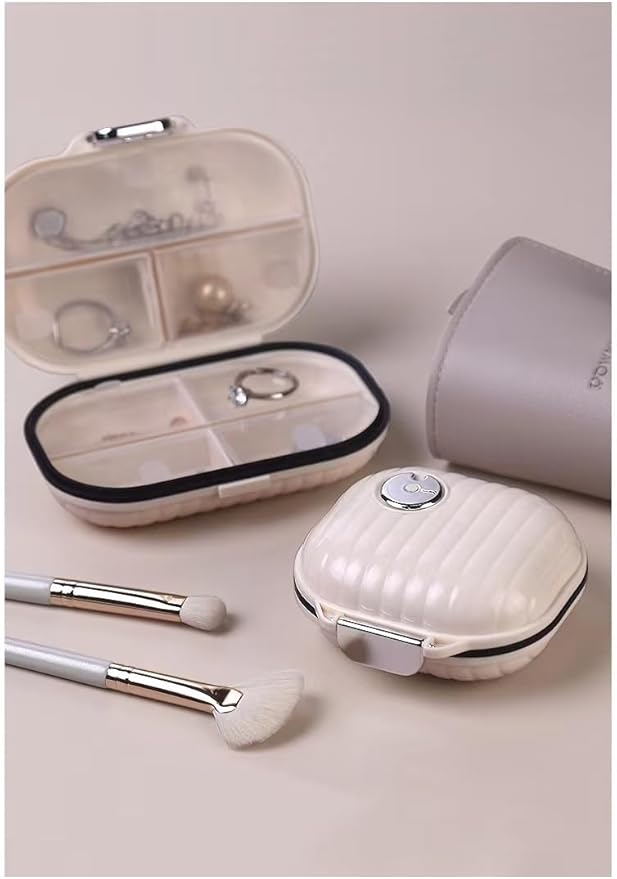 Goshentech Pill Organizer Case with Lock, Compartmentalized Dispenser for Men and Women, Beige(Small Milk White)